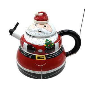 Roshco Santa Claus Tea Kettle 3 Qt Porcelain Enamel on Steel Christmas Kitchen